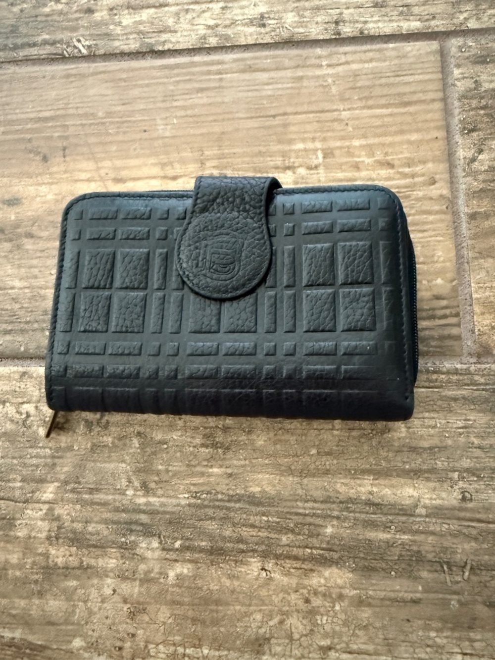 Burberry Women's Black Leather Embossed Check Wallet